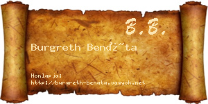 Burgreth Benáta névjegykártya